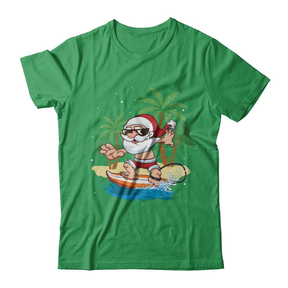 Funny Santa Surfing Hawaiian Summer Christmas-T-Shirt & Sweatshirt-Premium T-Shirt-Kelly Green