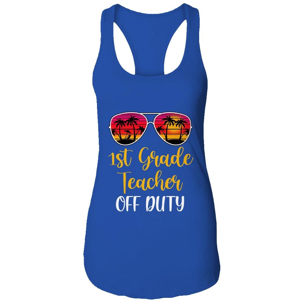 1st Grade Teacher Off Duty Sunglasses Beach Sunset-T-Shirt & Tank Top-Women's Ideal Racerback Tank-Royal