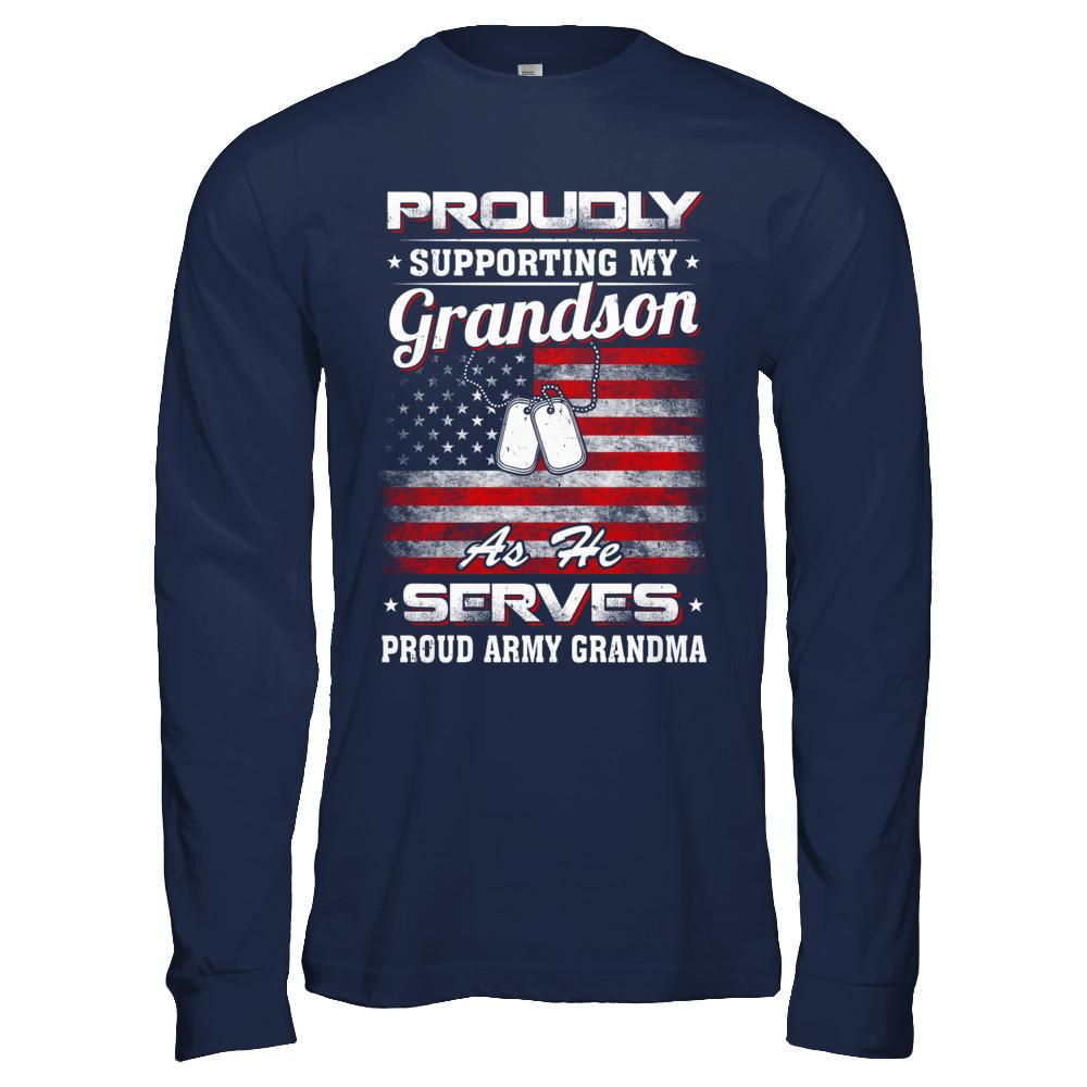 Supporting My Grandson As He Serves Proud Army Grandma-T-Shirt & Hoodie-Long Sleeve T-Shirt-Navy
