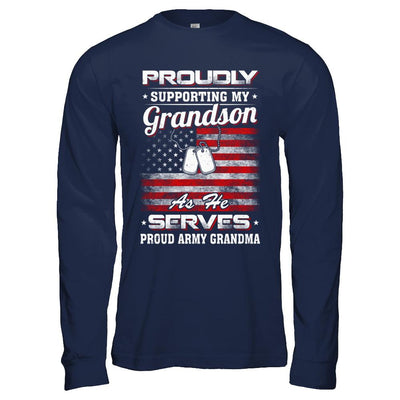 Supporting My Grandson As He Serves Proud Army Grandma-T-Shirt & Hoodie-Long Sleeve T-Shirt-Navy