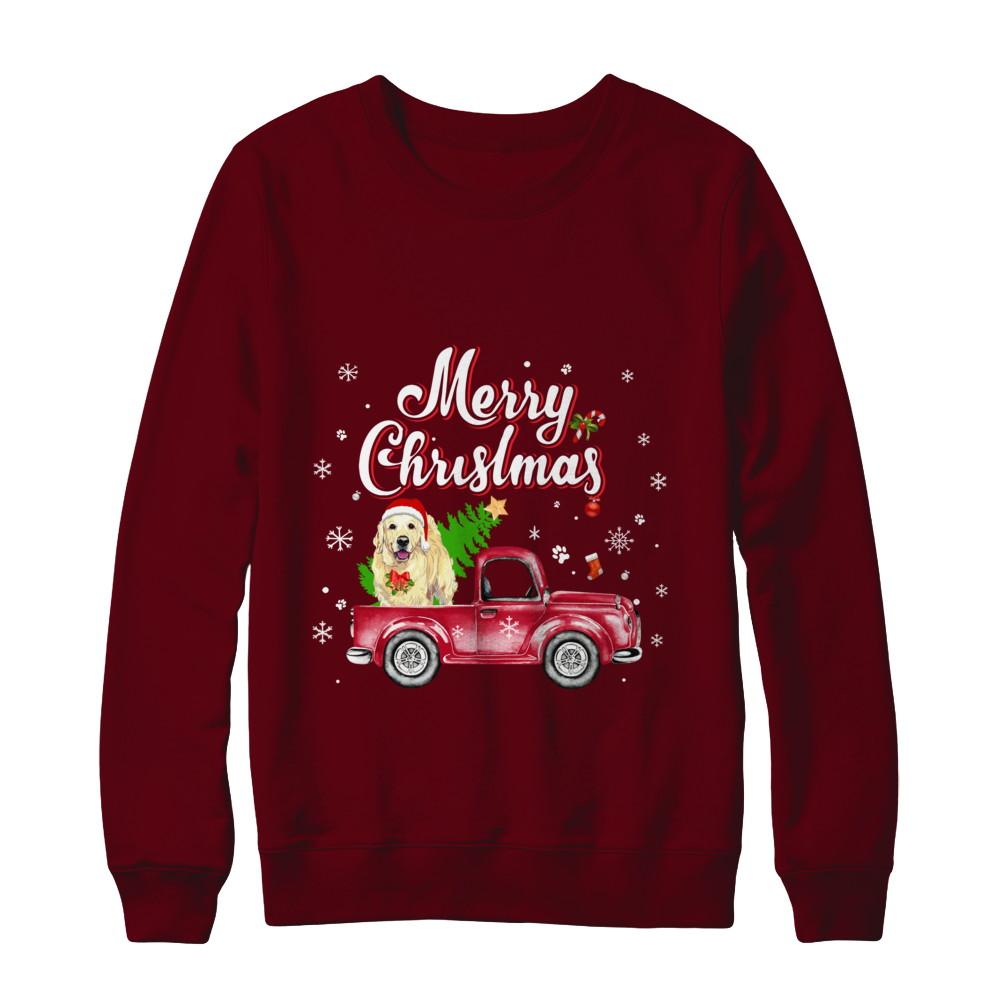 Golden Retriever Retriever Rides Red Truck Christmas Pajama-T-Shirt & Sweatshirt-Crewneck Sweatshirt-Maroon