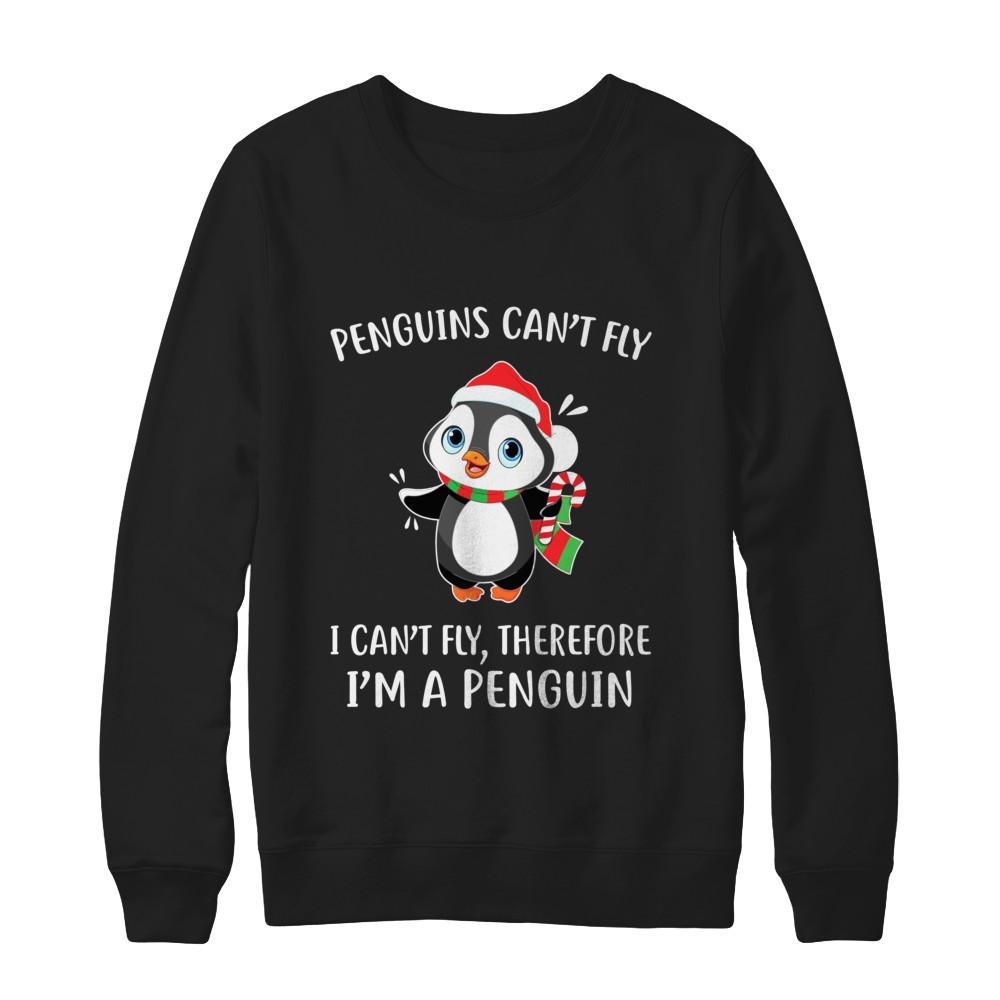 Funny Penguin I Can't Fly Christmas Gift-T-Shirt & Sweatshirt-Crewneck Sweatshirt-Black