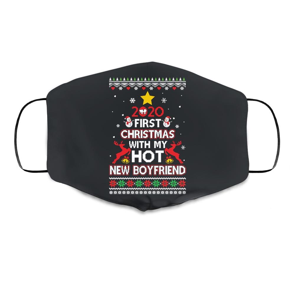 2020 First Christmas With My Hot New Boyfriend Ugly Sweater Cloth Face Mask