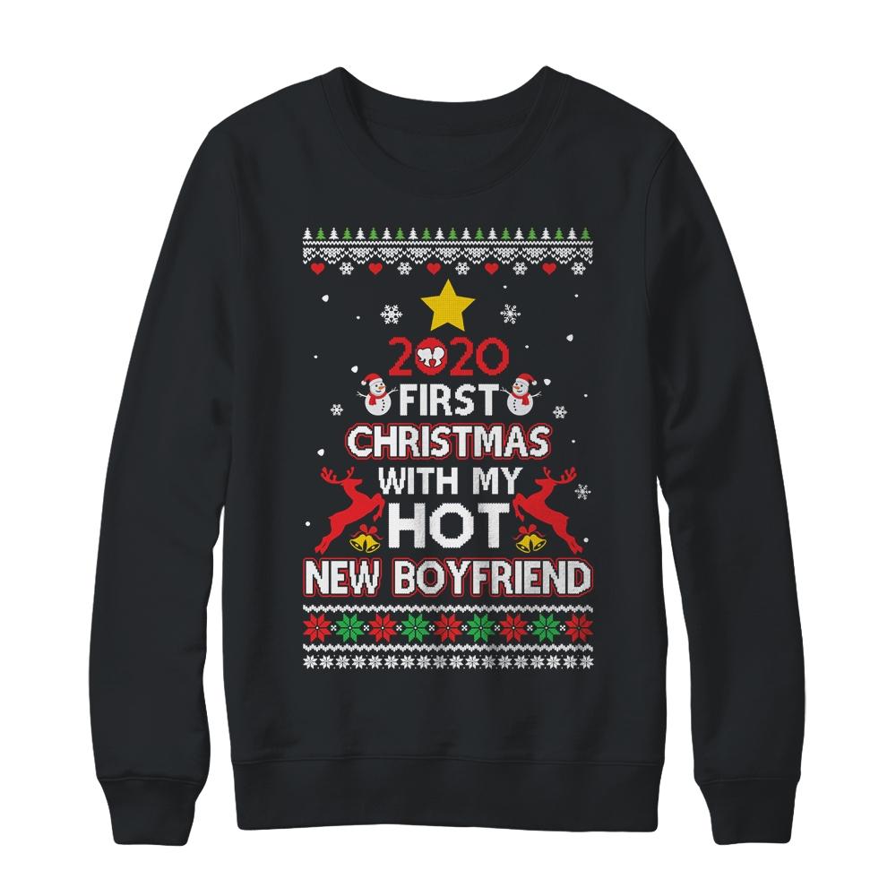 2020 First Christmas With My Hot New Boyfriend Ugly Sweater-T-Shirt & Sweatshirt-Crewneck Sweatshirt-Black