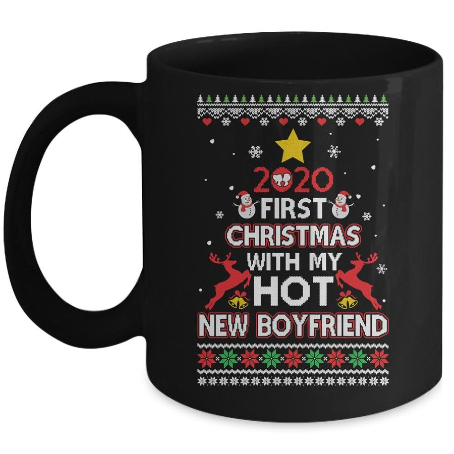 2020 First Christmas With My Hot New Boyfriend Ugly Sweater Mug-Coffee Mug-Mug-Black