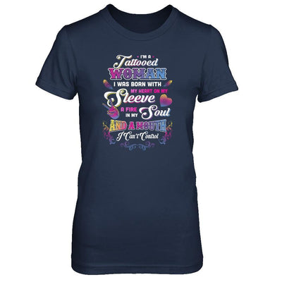 I'm A Tattooed Woman I Was Born With My Heart-T-Shirt & Tank Top-Women's T-Shirt-Navy