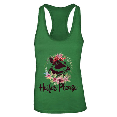 Funny Farmer Women Girl Cow Heifer Please-T-Shirt & Tank Top-Women's Ideal Racerback Tank-Kelly Green
