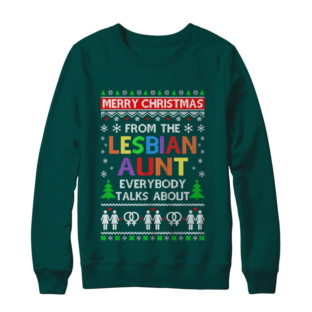 LGBT Merry Christmas From Lesbian Aunt Ugly Christmas Sweater-T-Shirt & Sweatshirt-Crewneck Sweatshirt-Deep Forest