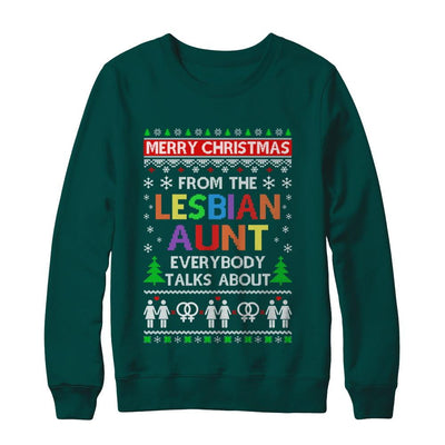 LGBT Merry Christmas From Lesbian Aunt Ugly Christmas Sweater-T-Shirt & Sweatshirt-Crewneck Sweatshirt-Deep Forest