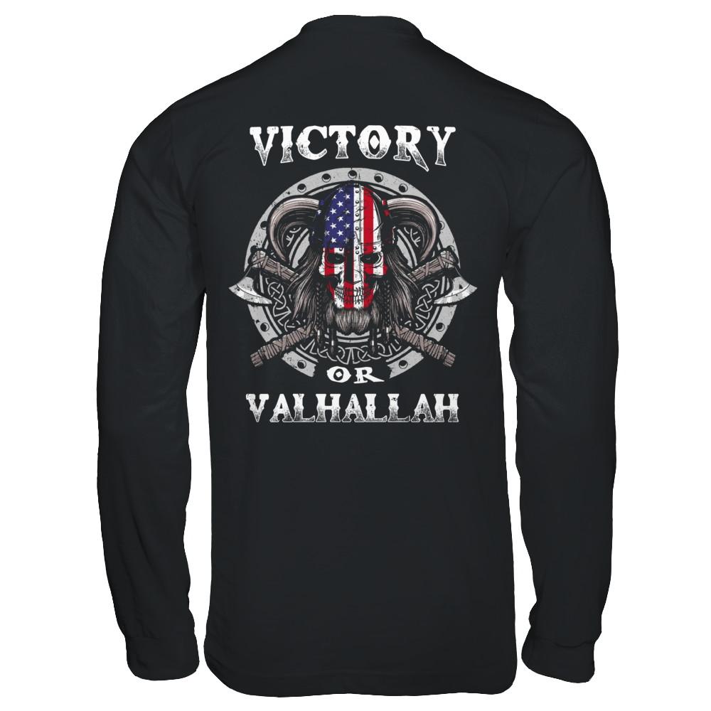 American US Flag Victory or Valhalla Viking-T-Shirt & Hoodie-Long Sleeve T-Shirt-Black