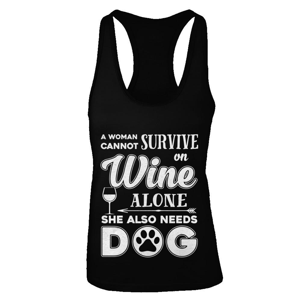 A Woman Cannot Survive On Wine Alone Need Cat-T-Shirt & Tank Top-Women's Ideal Racerback Tank-Black