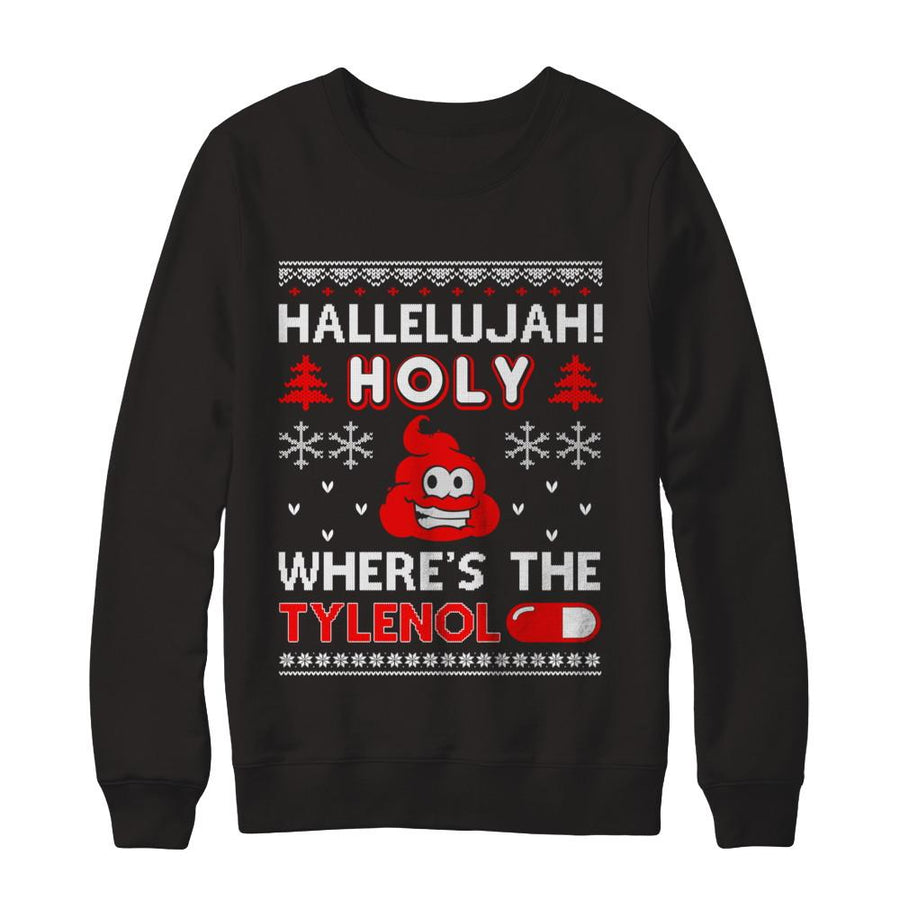 Hallelujah Holy Where's The Christmas Ugly Sweater-T-Shirt & Sweatshirt-Crewneck Sweatshirt-Black