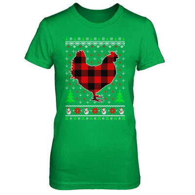 Funny Holiday Chicken Red Plaid Ugly Christmas Sweater-T-Shirt & Sweatshirt-Women's T-Shirt-Irish Green