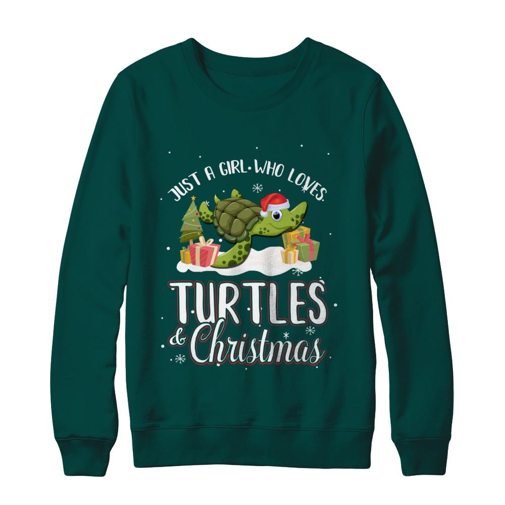 Just A Girl Who Loves Turtles And Christmas-T-Shirt & Sweatshirt-Crewneck Sweatshirt-Deep Forest