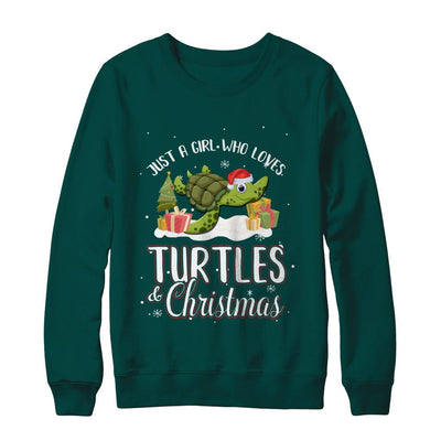 Just A Girl Who Loves Turtles And Christmas-T-Shirt & Sweatshirt-Crewneck Sweatshirt-Deep Forest