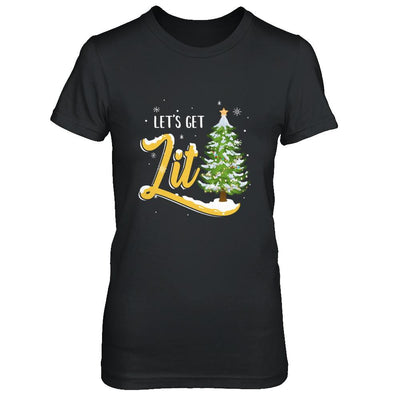 Let's Get Lit Funny Christmas Tree Drinking Beer-T-Shirt & Sweatshirt-Women's T-Shirt-Black