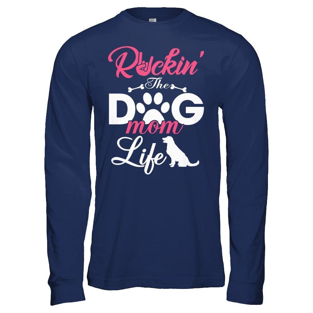 Rockin' The Dog Mom Life-T-Shirt & Hoodie-Long Sleeve T-Shirt-Navy