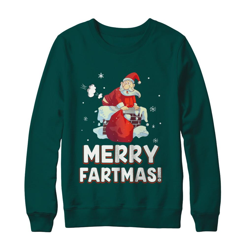 Funny Merry Fartmas Santa Claus Farting Christmas-T-Shirt & Sweatshirt-Crewneck Sweatshirt-Deep Forest
