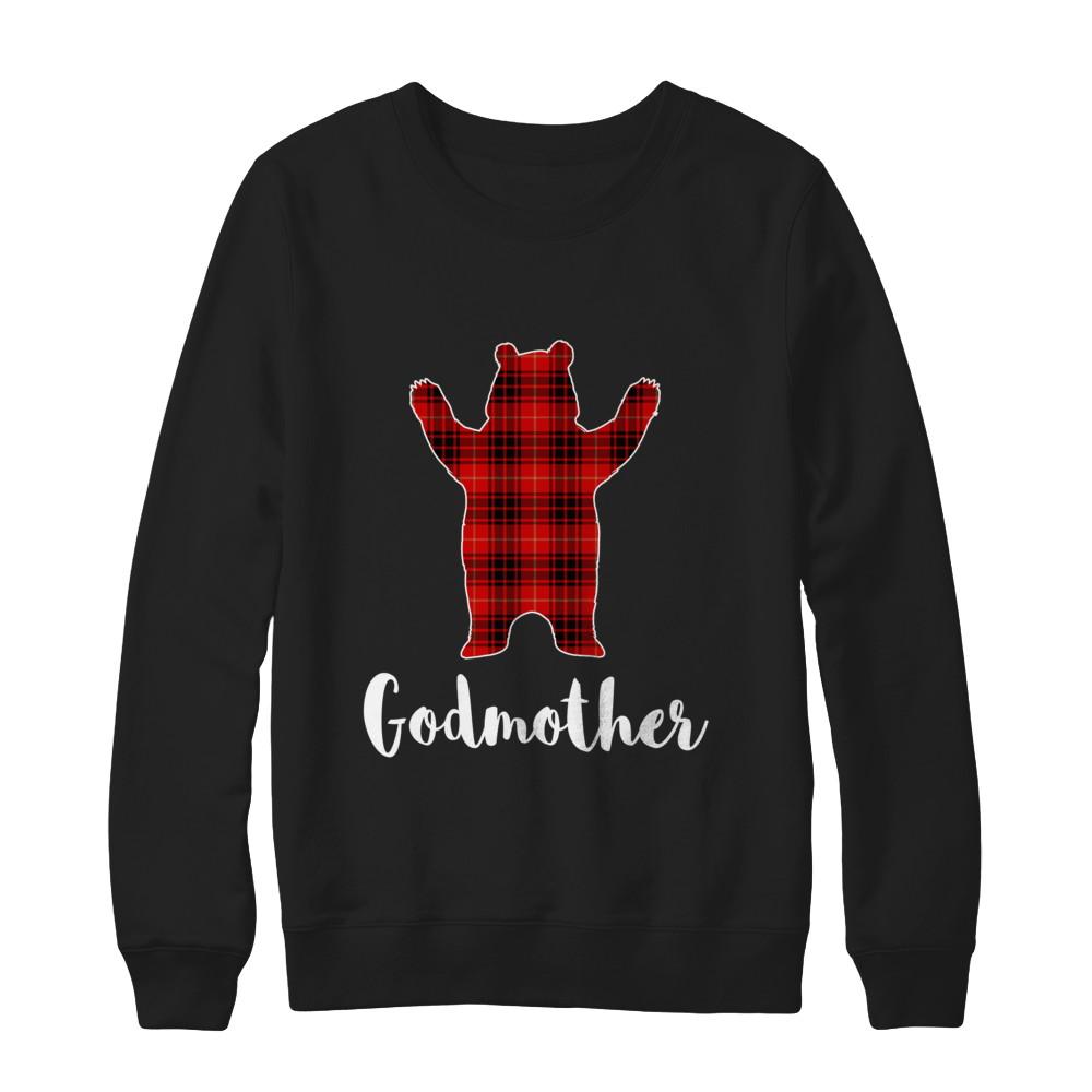 Red Godmother Bear Buffalo Plaid Family Christmas Pajamas-T-Shirt & Sweatshirt-Crewneck Sweatshirt-Black