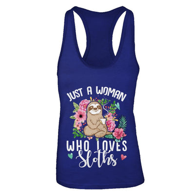 Just A Woman Who Loves Sloths-T-Shirt & Tank Top-Women's Ideal Racerback Tank-Royal