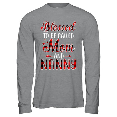 Red Buffalo Plaid Blessed To Be Called Mom And Nanny-T-Shirt & Hoodie-Long Sleeve T-Shirt-Sport Grey