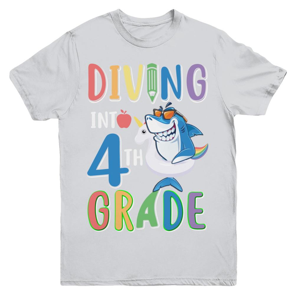 Diving Into 4th Grade Back To School Shark Youth-Youth Shirt-Youth T-Shirt-Sport Grey
