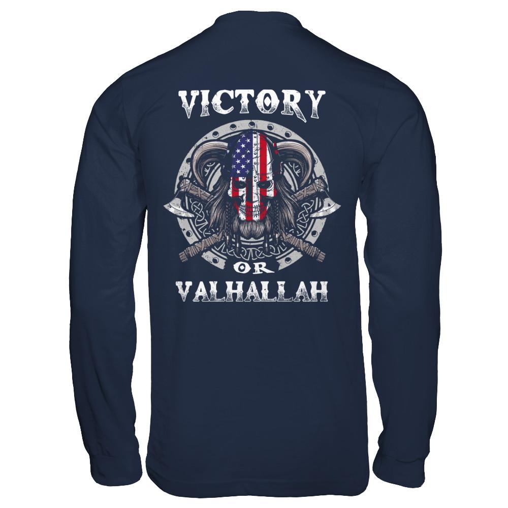 American US Flag Victory or Valhalla Viking-T-Shirt & Hoodie-Long Sleeve T-Shirt-Navy