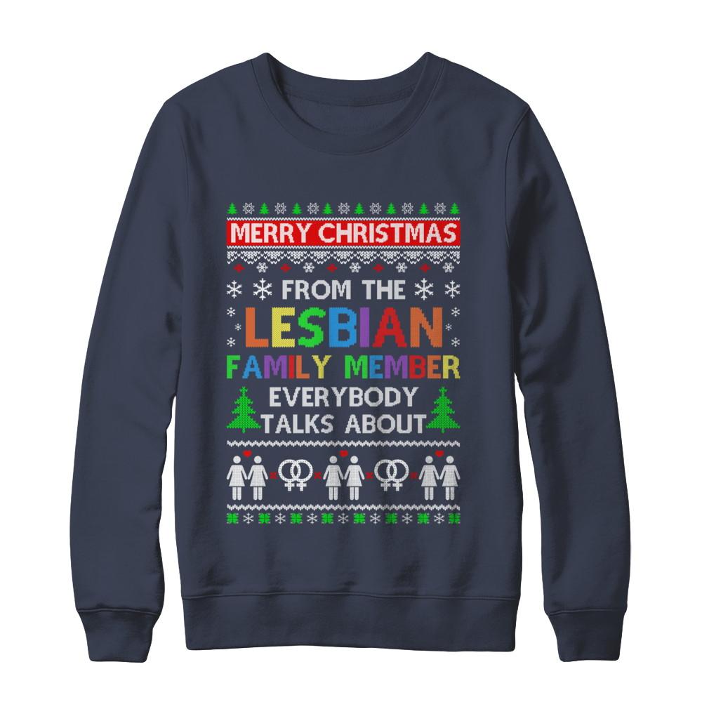 LGBT Merry Christmas From Lesbian Aunt Family Ugly Sweater-T-Shirt & Sweatshirt-Crewneck Sweatshirt-Navy