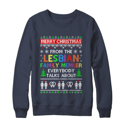 LGBT Merry Christmas From Lesbian Aunt Family Ugly Sweater-T-Shirt & Sweatshirt-Crewneck Sweatshirt-Navy