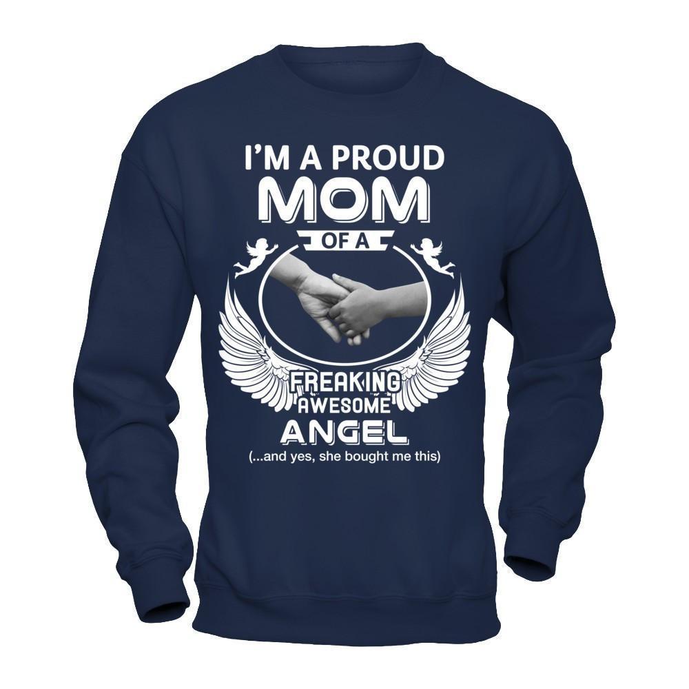I'm A Proud Mom Of A Freaking Awesome Angel-T-Shirt & Hoodie-Crewneck Sweatshirt-Navy