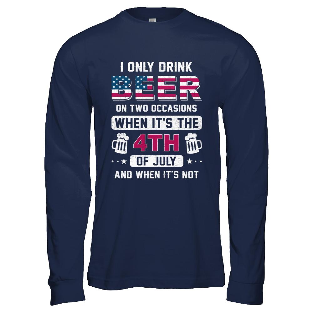 Funny Drinking Beer 4Th Of July Party American Flag-T-Shirt & Hoodie-Long Sleeve T-Shirt-Navy