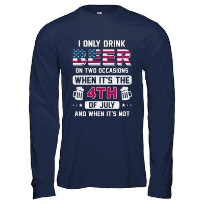 Funny Drinking Beer 4Th Of July Party American Flag-T-Shirt & Hoodie-Long Sleeve T-Shirt-Navy