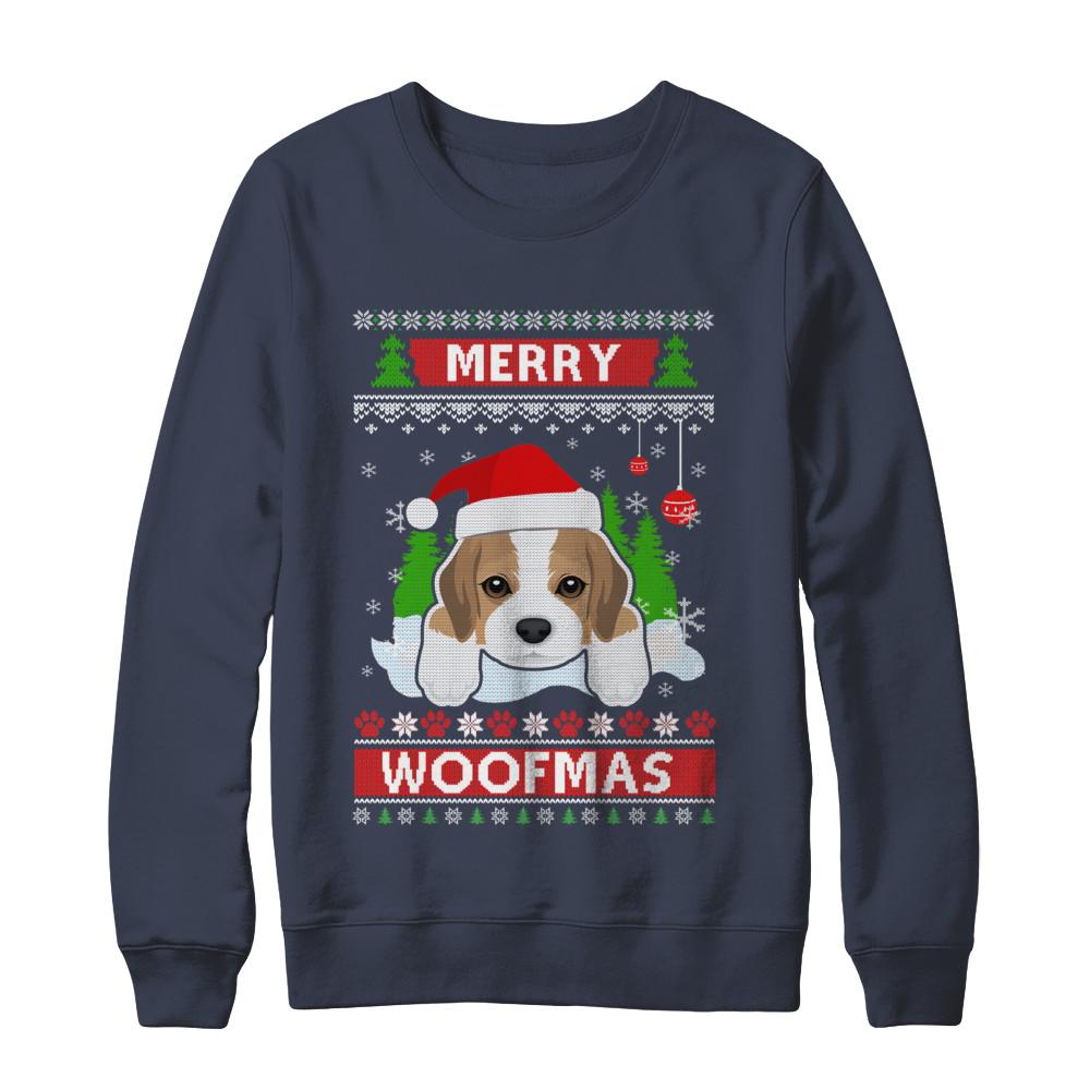 Beagle Merry Woofmas Ugly Christmas Sweater-T-Shirt & Sweatshirt-Crewneck Sweatshirt-Navy