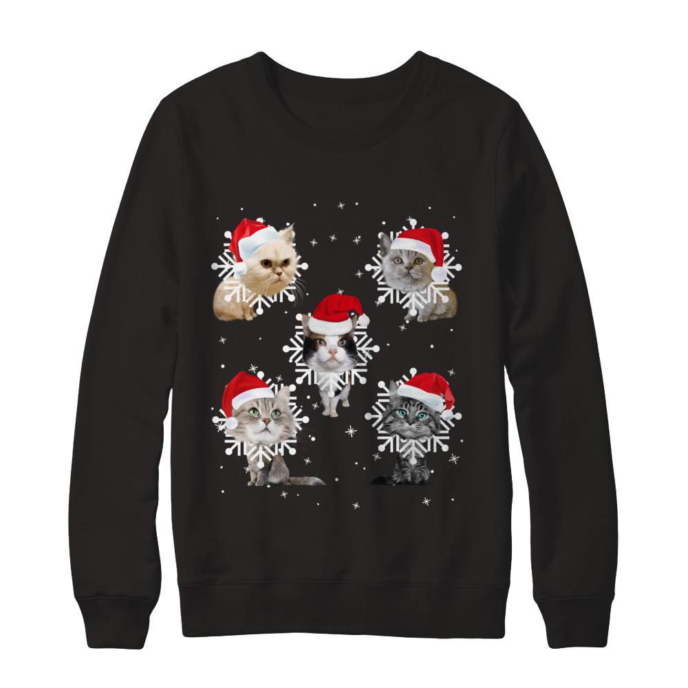 Cute Cat's Christmas Snowflakes Cat Claus-T-Shirt & Sweatshirt-Crewneck Sweatshirt-Black