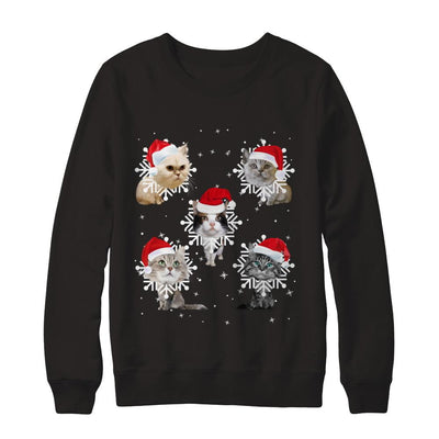 Cute Cat's Christmas Snowflakes Cat Claus-T-Shirt & Sweatshirt-Crewneck Sweatshirt-Black