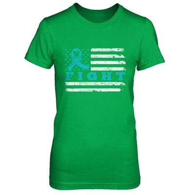 Fight Teal Ribbon US Flag Ovarian Cancer Awareness-T-Shirt & Hoodie-Women's T-Shirt-Irish Green