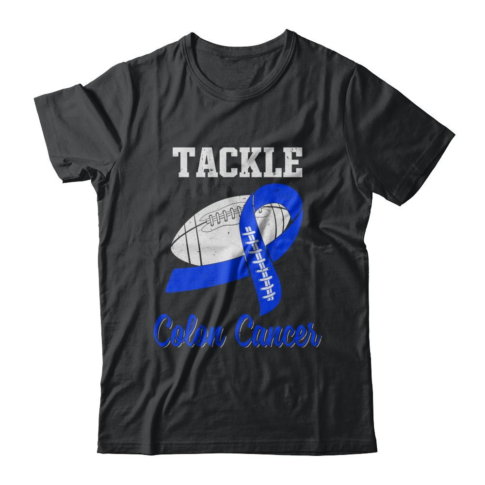 Football Survivor Tackle Blue Colon Cancer Awareness-T-Shirt & Hoodie-Classic T-Shirt-Black