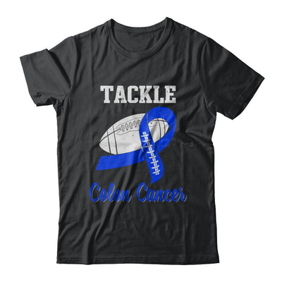 Football Survivor Tackle Blue Colon Cancer Awareness-T-Shirt & Hoodie-Classic T-Shirt-Black