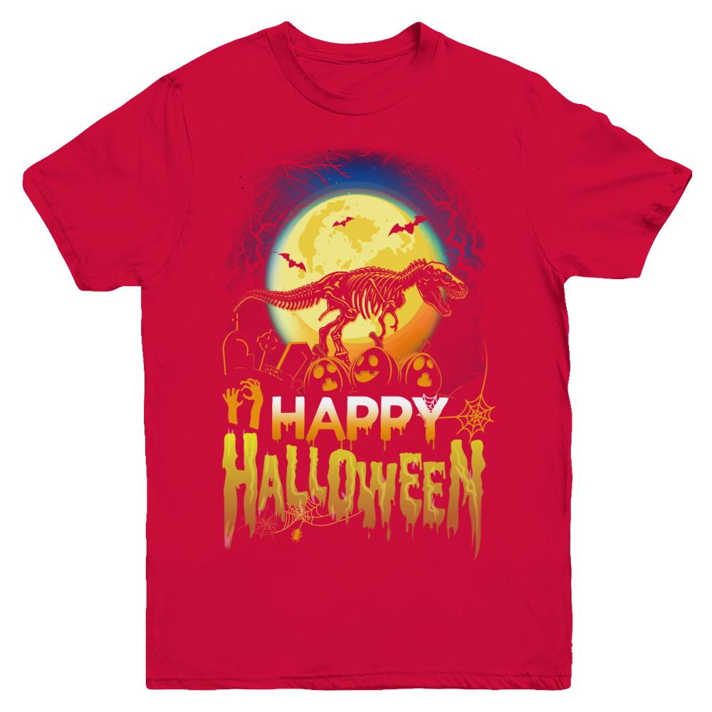 Saurus T Rex Dinosaur Halloween Youth-Youth Shirt-Youth T-Shirt-Red