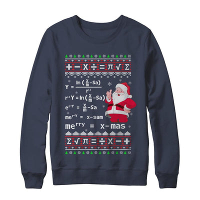 Funny Merry Xmas In Math Ugly Christmas Sweater-T-Shirt & Sweatshirt-Crewneck Sweatshirt-Navy