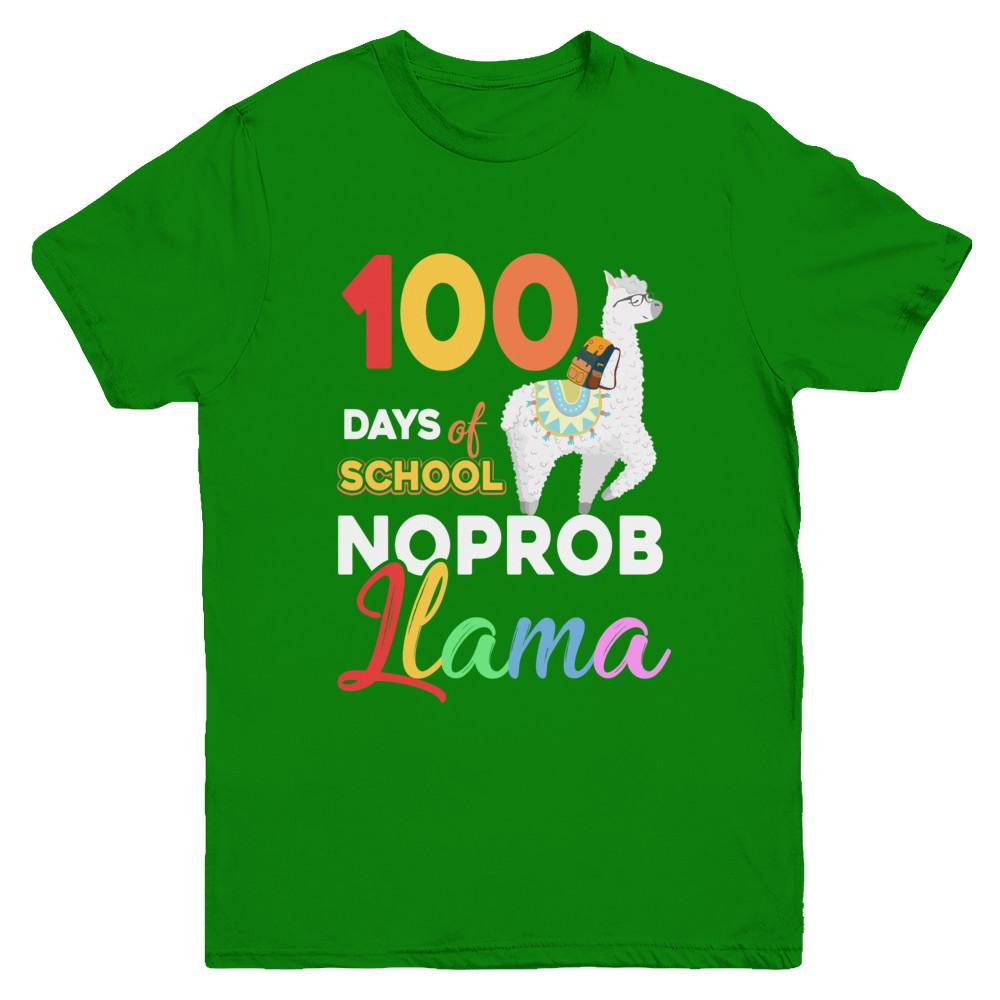 100 Days Of School Shirt Cute No Probllama Llama Youth-Youth Shirt-Youth T-Shirt-Irish Green