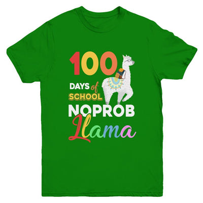 100 Days Of School Shirt Cute No Probllama Llama Youth-Youth Shirt-Youth T-Shirt-Irish Green