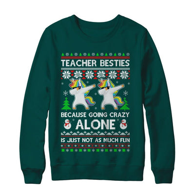 Unicorn Dabbing Teacher Besties Ugly Christmas Sweater-T-Shirt & Sweatshirt-Crewneck Sweatshirt-Deep Forest