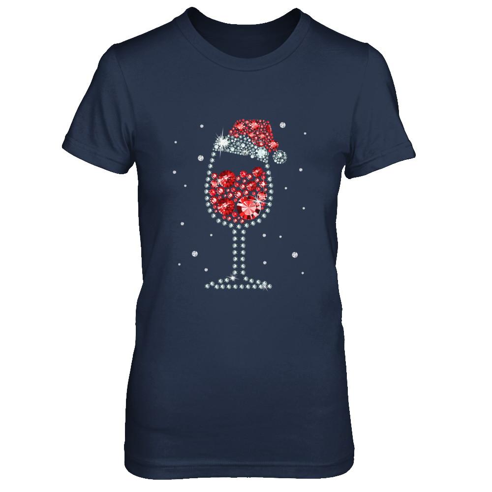 Diamond Wine Glasses Santa Hat Christmas-T-Shirt & Sweatshirt-Women's T-Shirt-Navy