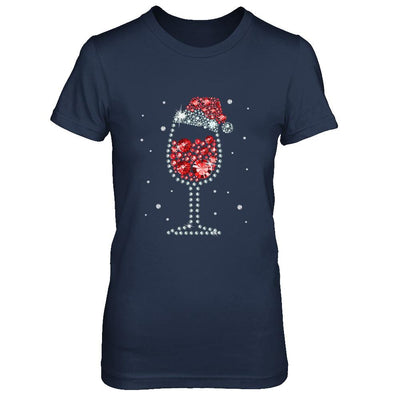 Diamond Wine Glasses Santa Hat Christmas-T-Shirt & Sweatshirt-Women's T-Shirt-Navy