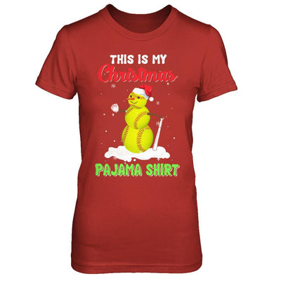 This Is My Christmas Pajama Xmas Snowman Softball-T-Shirt & Sweatshirt-Women's T-Shirt-Red
