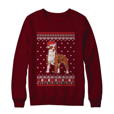 Pitbull Christmas Ugly Sweater Lights Dog Xmas Gift-T-Shirt & Sweatshirt-Crewneck Sweatshirt-Maroon