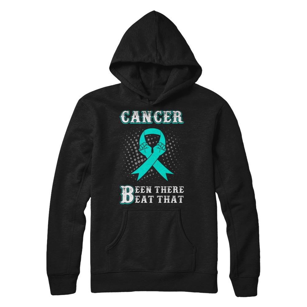 Ovarian Cancer Been There Beat That Teal Awareness Ribbon-T-Shirt & Hoodie-Pullover Hoodie-Black