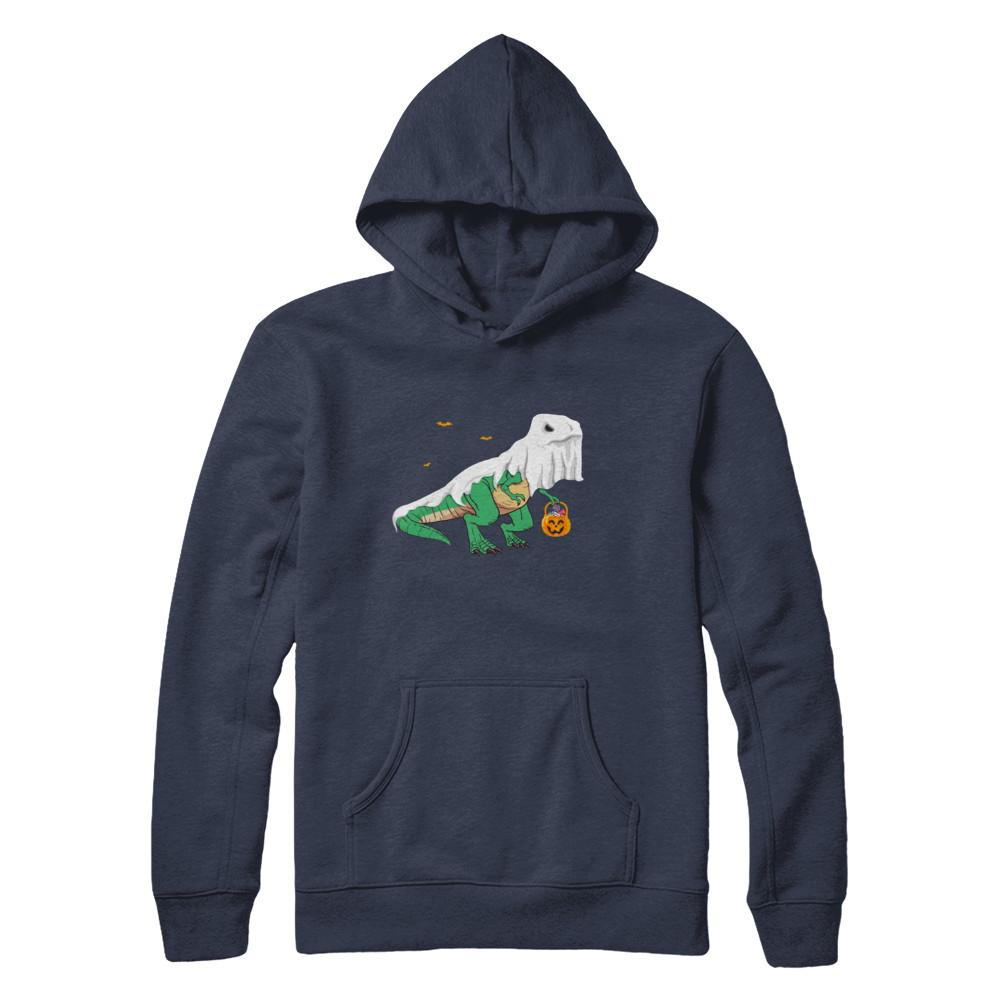 Halloween T Rex Dinosaur Ghost Trick Or Treat-T-Shirt & Hoodie-Pullover Hoodie-Navy