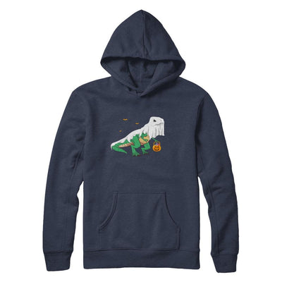 Halloween T Rex Dinosaur Ghost Trick Or Treat-T-Shirt & Hoodie-Pullover Hoodie-Navy